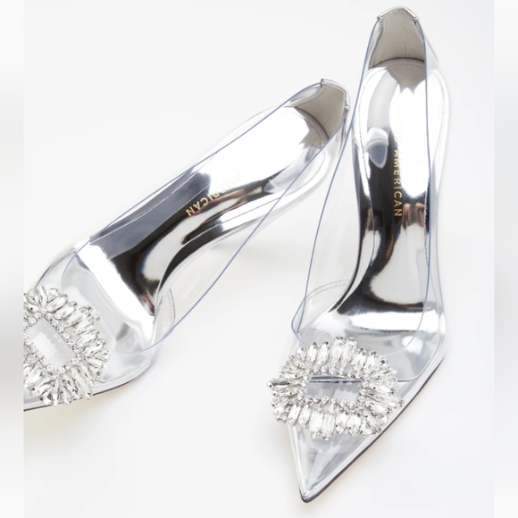 NIB Good American Cinder F*ckin'-Rella Pointy Toe Pumps in Glass Sz. 9.5 - Picture 2 of 10